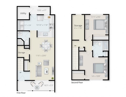 Floor plan for 2 beds, 2 baths, 1201 sqft