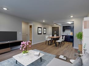 New Hartford apartment for rent - Living Room and Dinning Room View of One Bedroom Floor Plan at Meadows Senior Living Apartments, New Hartford, NY, 13413