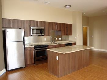 Stainless-steel kitchen and island