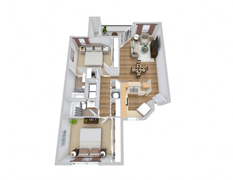 Floor plan for 2 beds, 2 baths, 1100 sqft