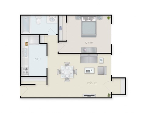 Floor plan for 1 bed, 1 bath, 565 sqft