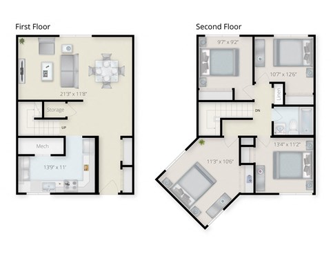 Floor plan for 4 beds, 1 bath, 1171 sqft