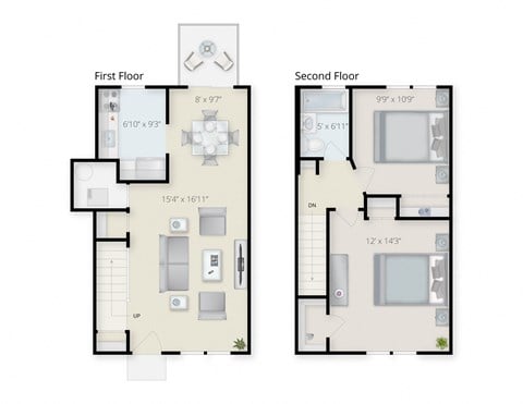 Floor plan for 2 beds, 1 bath, 792 sqft