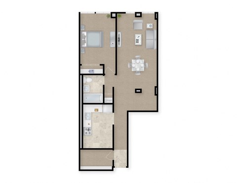 Floor plan for 1 bed, 1 bath, 650 sqft