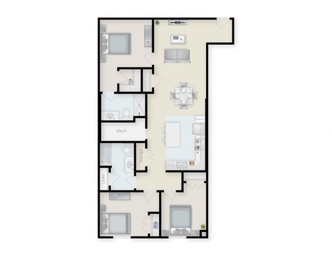 Floor plan for 3 beds, 2 baths, 1174 sqft