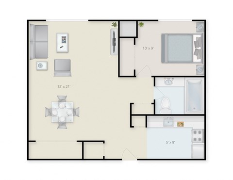 Floor plan for 1 bed, 1 bath, 532 sqft