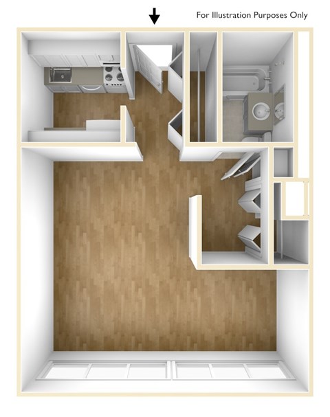 Floor plan for studio, 1 bath, 470 sqft