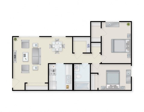 Floor plan for 2 beds, 1 bath, 600 sqft