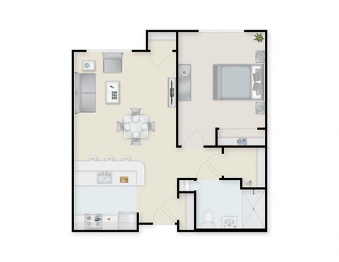Floor plan for 1 bed, 1 bath