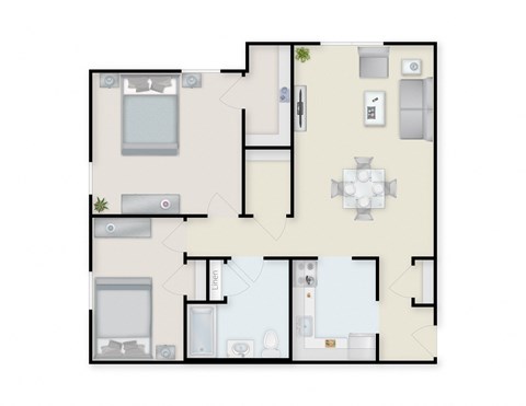 Floor plan for 2 beds, 1 bath