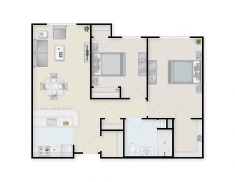 Floor plan for 2 beds, 1 bath