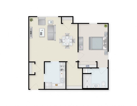 Floor plan for 1 bed, 1 bath