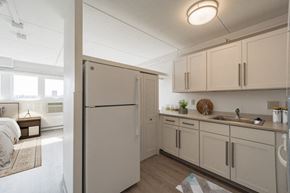 Springfield apartment for rent - Newly Renovated Kitchen With Whit Cabinets at Baystate Place in Worcester, MA.