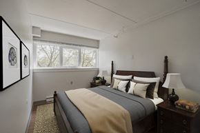 Springfield apartment for rent - Bedroom With Windows and Bed at Baystate Place, Springfield, MA, 01104