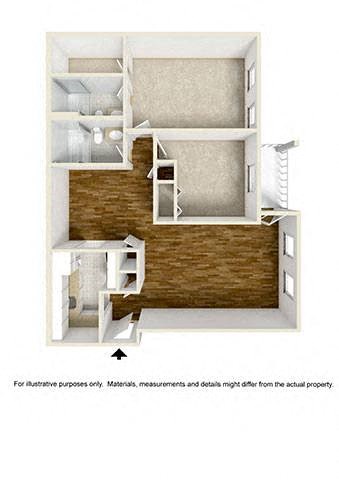 Floor plan for 2 beds, 2 baths, 871 sqft