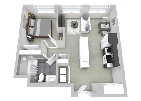 Floor plan for 1 bed, 1 bath, 665 sqft