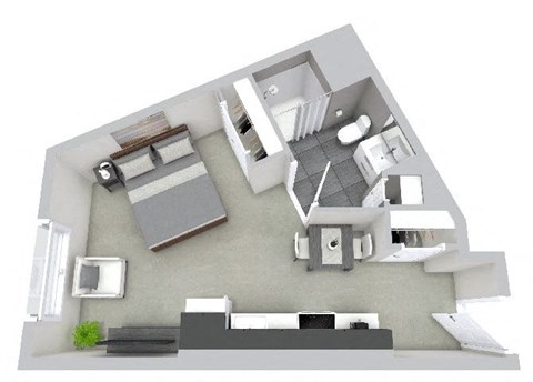 Floor plan for studio, 1 bath, 397 sqft