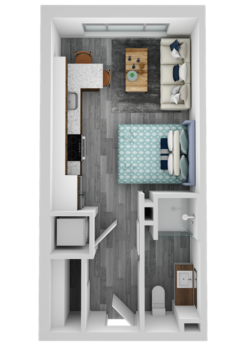 Floor plan for studio, 1 bath, 305 sqft