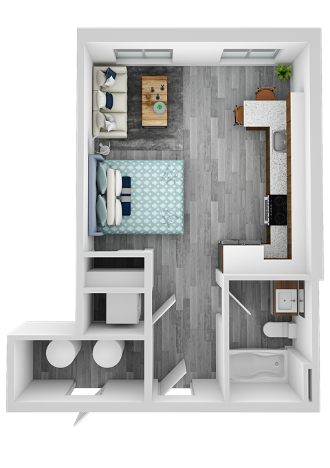 Floor plan for studio, 1 bath, 396 sqft