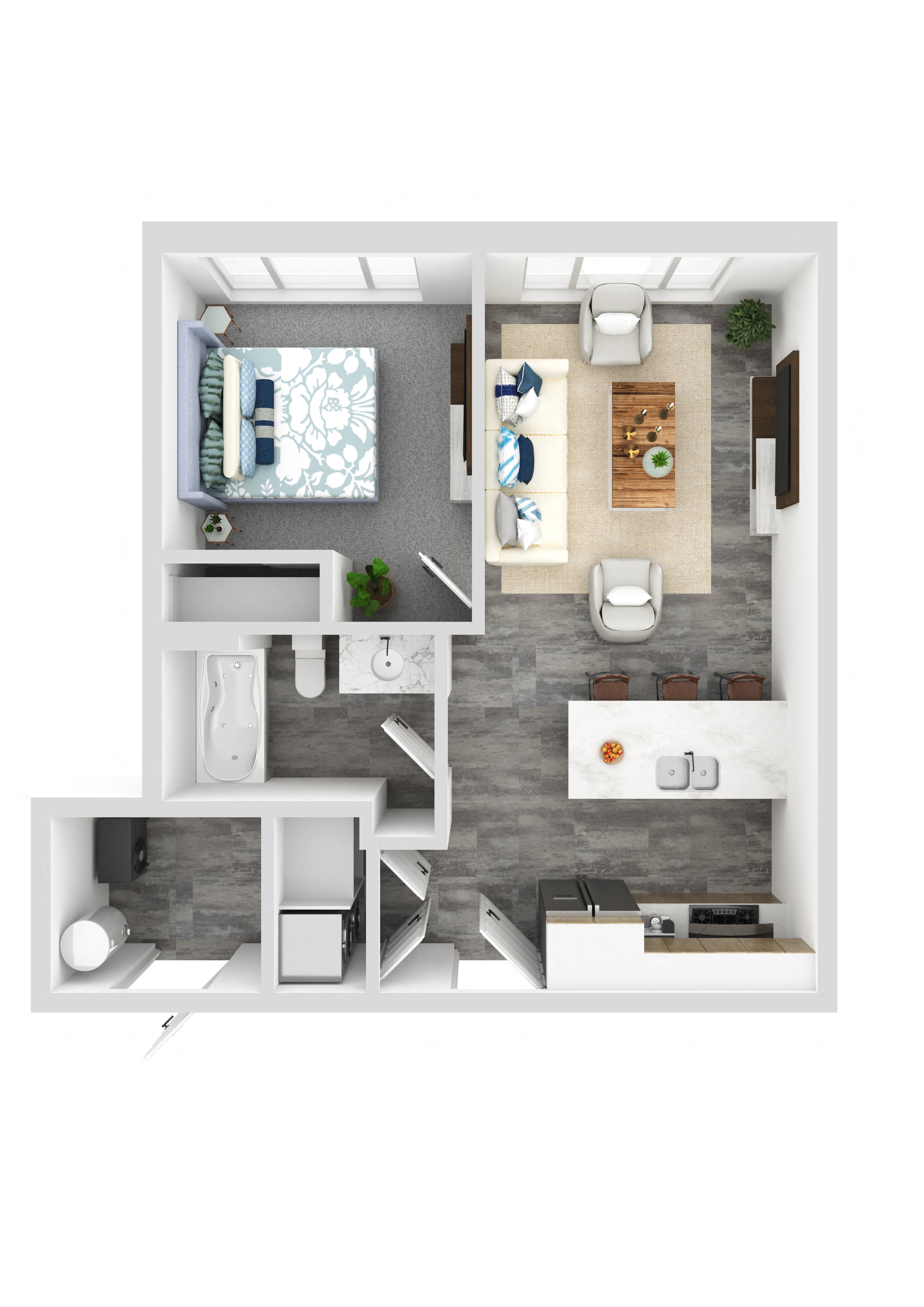 Floor plan for 1 bed, 1 bath, 555 sqft