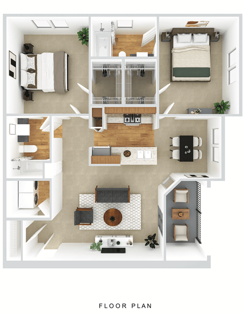 Floor plan for 2 beds, 2 baths, 997 sqft