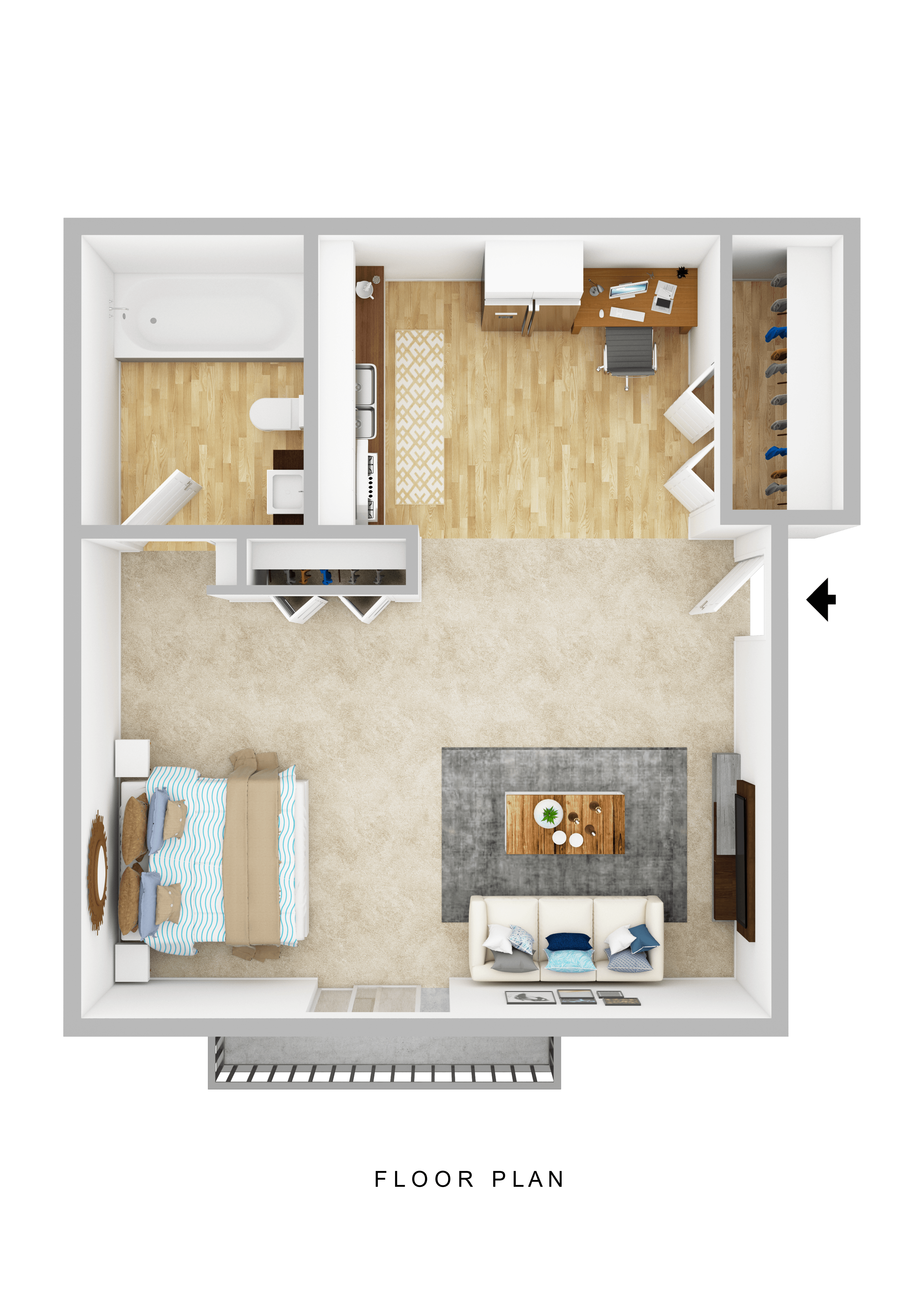 Floor plan for studio, 1 bath, 392 sqft
