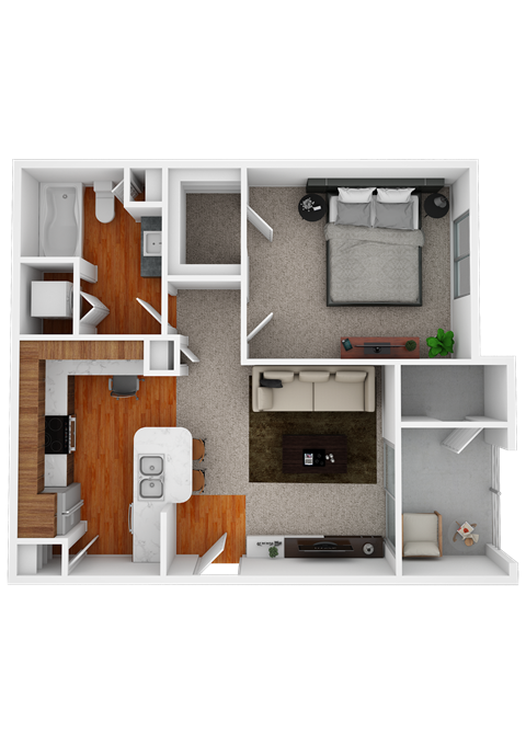 Floor plan for 1 bed, 1 bath, 568 sqft
