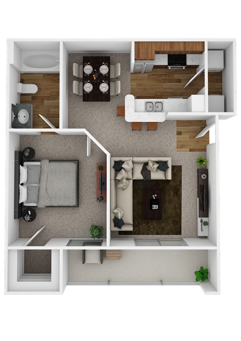 Floor plan for 1 bed, 1 bath, 620 sqft