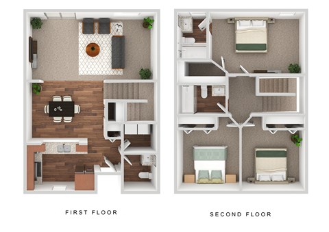 Floor plan for 3 beds, 2.5 baths, 1225 sqft