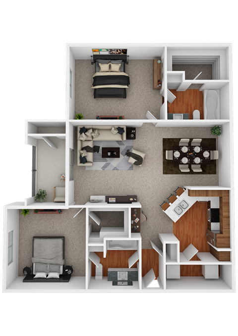 Floor plan for 2 beds, 2 baths, 1061 sqft