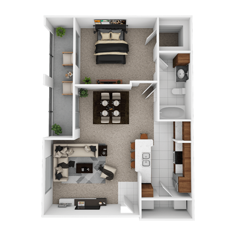 Floor plan for 1 bed, 1 bath, 711 sqft