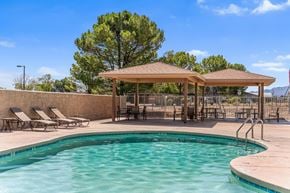 Cottonwood apartment for rent - A pool with a sunshade and lounge chairs.