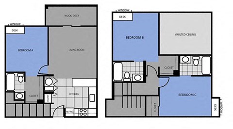 Floor plan for 3 beds, 3 baths, 358 sqft