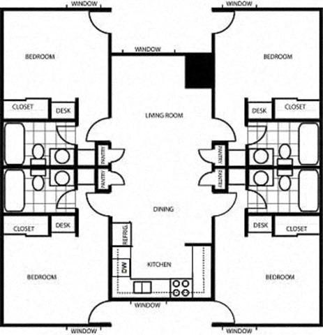 Floor plan for 4 beds, 4 baths, 205 sqft