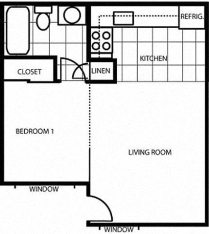 Floor plan for studio, 1 bath, 450 sqft