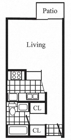Floor plan for studio, 1 bath, 400 sqft