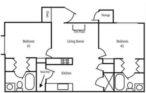 Floor plan for 2 beds, 2 baths, 856 sqft