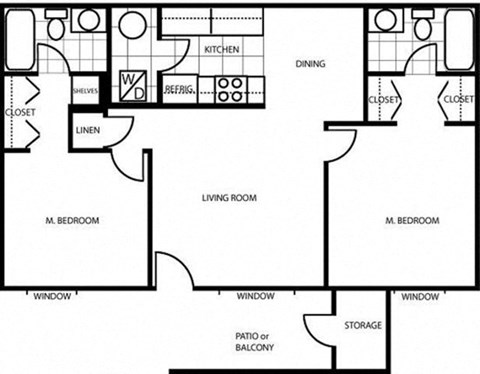 Floor plan for 2 beds, 2 baths, 856 sqft