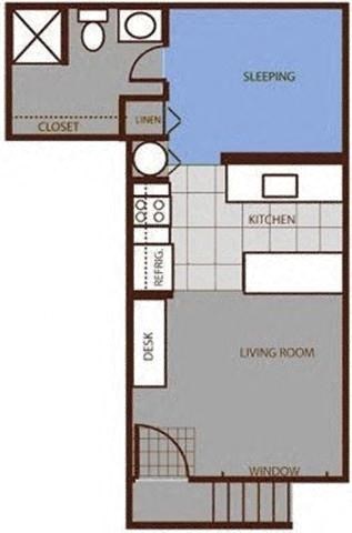 Floor plan for studio, 1 bath, 375 sqft