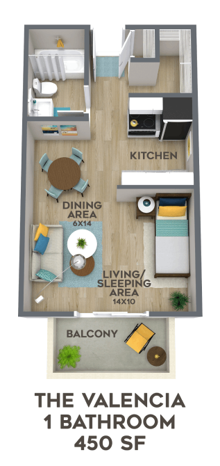 Floor plan for studio, 1 bath, 450 sqft
