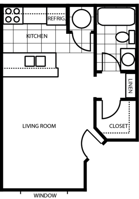 Floor plan for studio, 1 bath, 380 sqft
