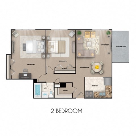 Floor plan for 2 beds, 1 bath, 790 sqft