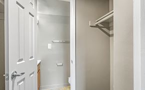 Washington apartment for rent - Bedroom closet with wire shelving and storage  at The Village at Chesapeake Apartments, Washington, DC 20035