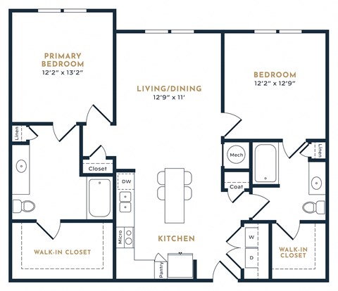 Floor plan for 2 beds, 2 baths, 1190 sqft