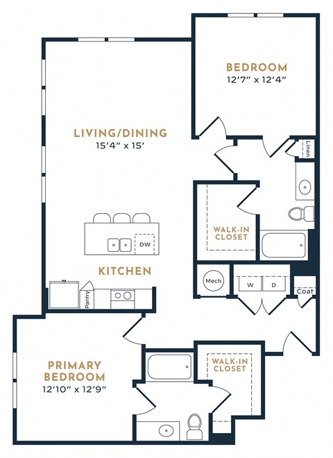 Floor plan for 2 beds, 2 baths, 1220 sqft