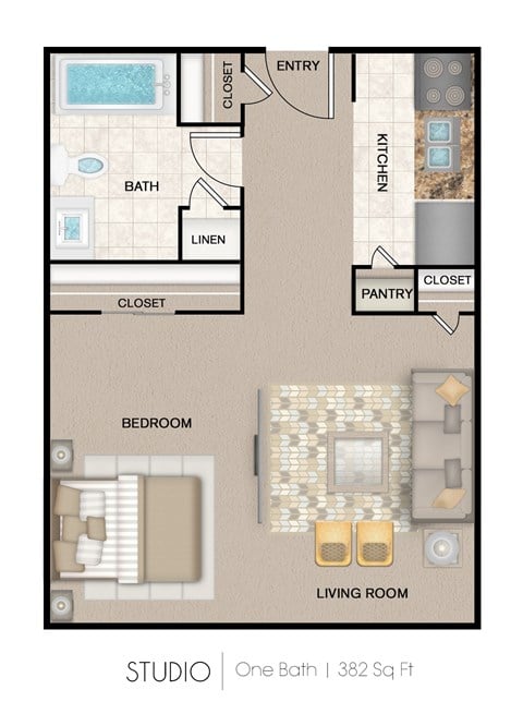 Floor plan for studio, 1 bath, 397 sqft