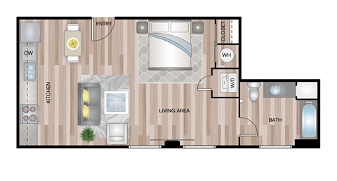 Floor plan for studio, 1 bath, 545 sqft