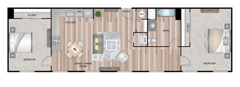 Floor plan for 2 beds, 1 bath
