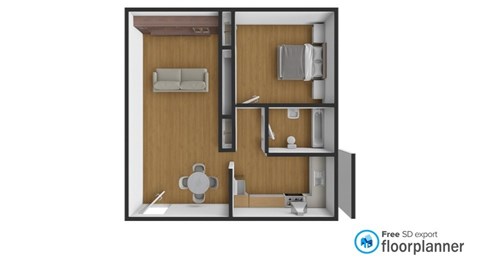 Floor plan for 1 bed, 1 bath, 600 sqft