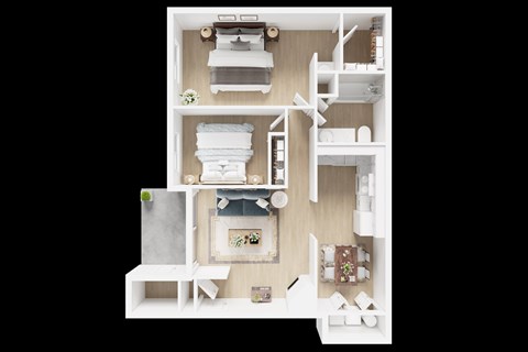 Floor plan for 2 beds, 1 bath, 900 sqft